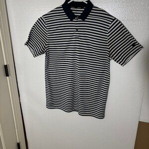 Navy and White Striped Nike Polo Shirt Size Large